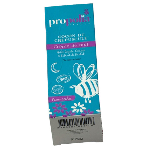 Crème de nuit peaux sèches BIO GR et onagre Propolia, le flacon de 50ml