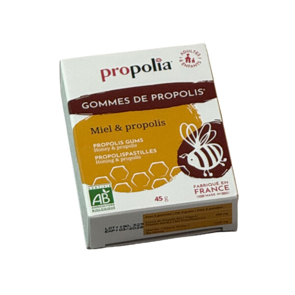Gommes de propolis BIO miel et propolis Propolia, le sachet de 45g