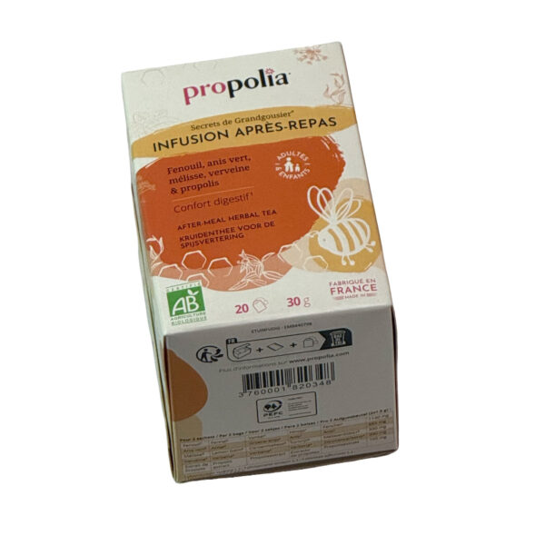 Infusion APRES REPAS BIO propolis et plantes  Propolia, la boite de 20 sachets