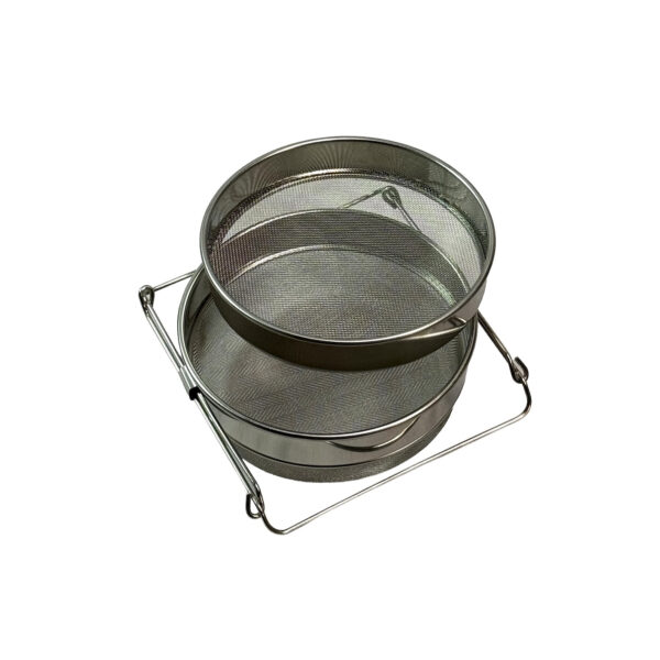 Passoire coulisse inox DOUBLE TAMIS diam 230mm (pour récipient allant jusqu'à 350mm)